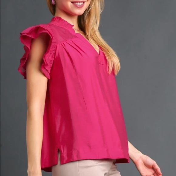 Elegant Pink Ruffle Sleeve Top - Picture 3 of 6